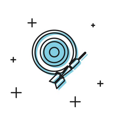 Siyah Klasik dart tahtası ve ok simgesi beyaz arka plan üzerinde izole. Dart tahtası işareti. Oyun konsepti. Vektör İllüstrasyonu