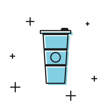 Siyah Kağıt cam ve su simgesi beyaz arka plan üzerinde izole. Soda bardak iç. Taze soğuk içecek sembolü. Vektör İllüstrasyonu