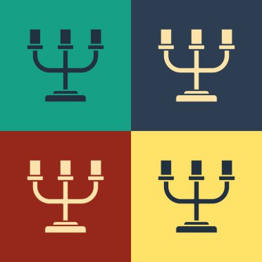 Renk arka planda yalıtılmış renkli Mum Çubuğu simgesi. Vintage tarzı çizim. Vektör İllüstrasyonu