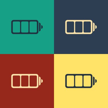 Renk Pil şarj seviyesi gösterge simgesi renk arka planda yalıtılmış. Vintage tarzı çizim. Vektör İllüstrasyonu