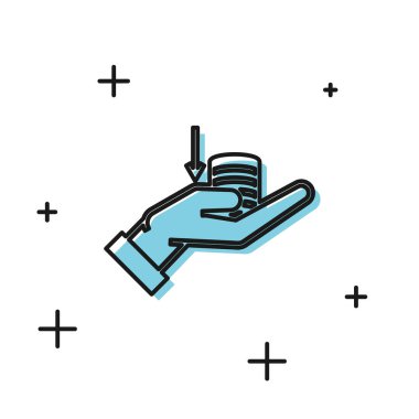 Eldeki Kara Para simgesi beyaz arka planda yalıtılmış. Palm aşağı ile nakit tutar. Nakit maaş düşüşü. Vektör İllüstrasyonu