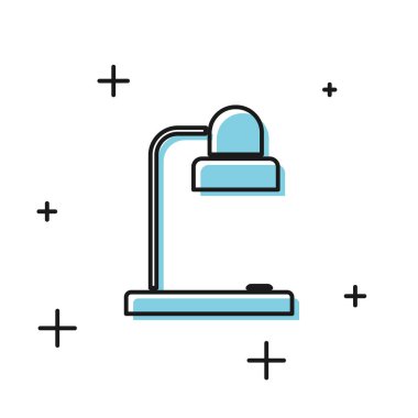 Siyah Masa lambası simgesi beyaz arka planda yalıtılmış. Masa ofis lambası. Vektör İllüstrasyonu