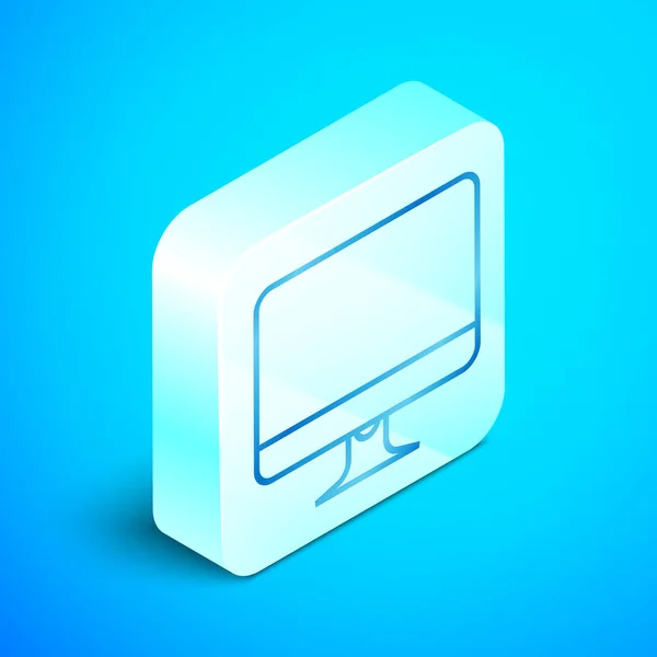 Isometrische Linie Computerbildschirm-Symbol isoliert auf blauem Hintergrund. Elektronisches Gerät. Frontansicht. Silberner quadratischer Knopf. Vektorillustration — Stockvektor