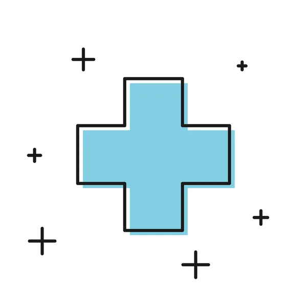 Icono médico del hospital Black Cross aislado sobre fondo blanco. Primeros auxilios. Símbolo de diagnóstico. Signo de medicina y farmacia. Ilustración vectorial — Vector de stock