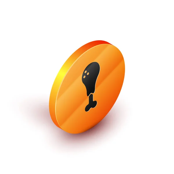 Izometrická ikona kuřecí nohy izolovaná na bílém pozadí. Kuřecí stehto. Oranžový kroužek. Vektorová ilustrace — Stockový vektor