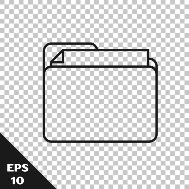 Şeffaf arkaplanda siyah çizgi belge dizin simgesi izole edildi. Muhasebe klasörü sembolü. Muhasebe yönetimi. Vektör İllüstrasyonu