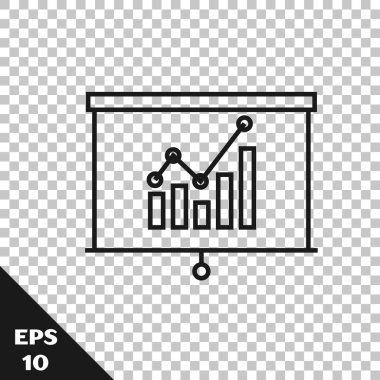 Grafik grafik simgesi saydam arka planda izole edilmiş siyah çizgi Panosu. Metin dosyası simgesini bildirin. Muhasebe işareti. Denetim, analiz, planlama. Vektör İllüstrasyonu