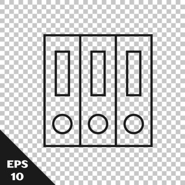 Kağıt ve belge simgesinin bulunduğu siyah çizgi ofis dosyaları şeffaf arkaplanda izole edildi. Ofis dosyaları. Dosya arşivleme işareti. Vektör İllüstrasyonu