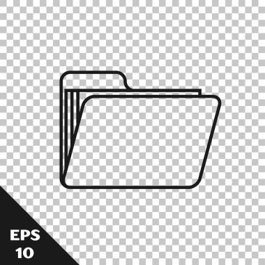 Şeffaf arkaplanda siyah çizgi belge dizin simgesi izole edildi. Muhasebe klasörü sembolü. Muhasebe yönetimi. Vektör İllüstrasyonu