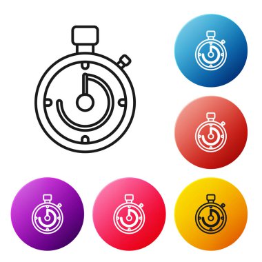 Siyah çizgi Evrak Çantası simgesi beyaz arka plan üzerinde izole. İş davası işareti. İş portföyü. Simgeleri renkli daire düğmeleri ayarlayın. Vektör İllüstrasyonu