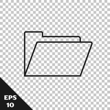 Şeffaf arkaplanda siyah çizgi belge dizin simgesi izole edildi. Muhasebe klasörü sembolü. Muhasebe yönetimi. Vektör İllüstrasyonu