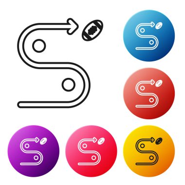 Siyah çizgi Planlama strateji kavram simgesi beyaz arka plan üzerinde izole. Futbol veya Amerikan futbol kupası oluşumu ve taktiği. Simgeleri renkli daire düğmeleri ayarlayın. Vektör İllüstrasyonu