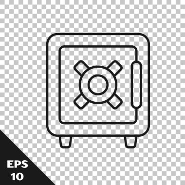 Siyah çizgi Güvenli simgesi şeffaf arkaplanda izole edildi. Kapı, şifreli bir banka kasası. Güvenilir Veri Koruma. Vektör İllüstrasyonu