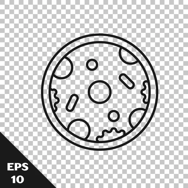 Ligne noire icône de pizza isolé sur fond transparent. Menu de restauration rapide. Illustration vectorielle — Image vectorielle