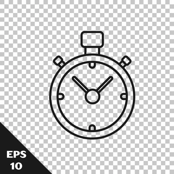 Icona cronometro linea nera isolata su sfondo trasparente. Un timer temporale. Segno cronometro. Illustrazione vettoriale — Vettoriale Stock