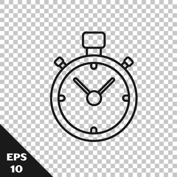 Schwarze Linie Stoppuhr Symbol isoliert auf transparentem Hintergrund. Zeitzeichen. Chronometerzeichen. Vektorillustration — Stockvektor