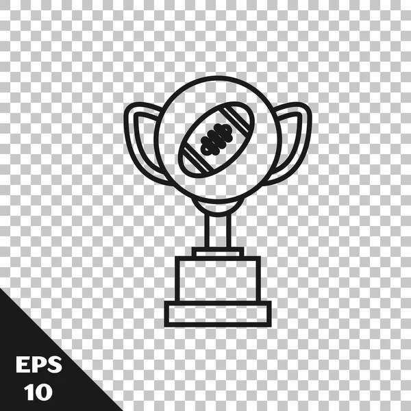 Black line Award cup and American football ball icon isolated on transparent background. Winner trophy symbol. Championship or competition trophy. Vector Illustration — Stock Vector