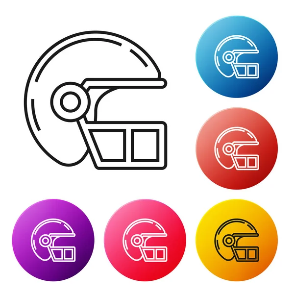 Icono de casco de fútbol americano de línea negra aislado sobre fondo blanco. Establecer iconos botones círculo de colores. Ilustración vectorial — Vector de stock