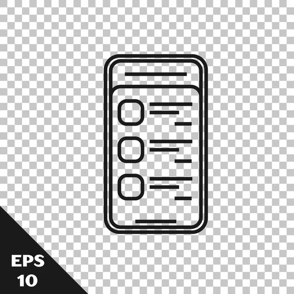Black Line Online-Shopping auf Handy-Symbol isoliert auf transparentem Hintergrund. Online-Einkauf. Internet-Shop, mobile Store-App und Zahlungsabrechnung. Vektorillustration — Stockvektor