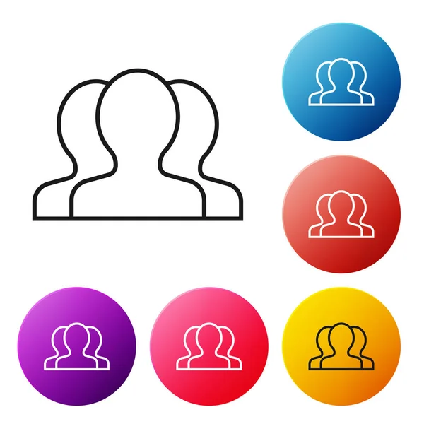 Black line Users group icon isolated on white background. Group of people icon. Business avatar symbol - users profile icon. Set icons colorful circle buttons. Vector Illustration — Stock Vector