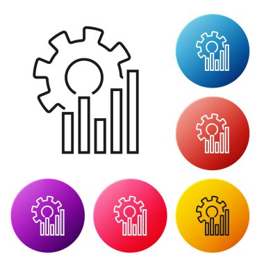 Siyah çizgi Pasta grafik infografik simgesi beyaz arka planda yalıtılmış. Diyagram grafik işareti. Simgeleri renkli daire düğmeleri ayarlayın. Vektör İllüstrasyonu