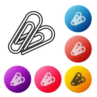 Beyaz arka planda yalıtılmış siyah çizgi Ataş simgesi. Simgeleri renkli daire düğmeleri ayarlayın. Vektör İllüstrasyonu