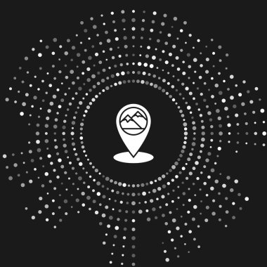 Gri arka planda yalıtılmış dağ simgesine sahip Beyaz Harita işaretçisi. Dağlar seyahat simgesi. Soyut daire rasgele nokta. Vektör İllüstrasyonu