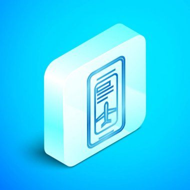 Mavi arka plan üzerinde izole elektronik biniş kartı uçak bileti simgesi ile izometrik hat Smartphone. Web ve uygulama için yolcu uçağı mobil bilet. Vektör İllüstrasyonu