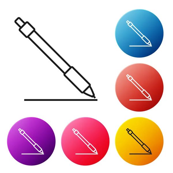 Schwarze Linie Stift Linie Symbol isoliert auf weißem Hintergrund. setzen Symbole bunte Kreis-Tasten. Vektorillustration — Stockvektor