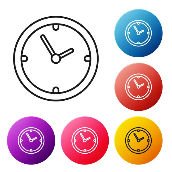Linha preta Ícone do relógio isolado no fundo branco. Símbolo temporal. Definir ícones coloridos botões círculo. Ilustração vetorial —  Vetores de Stock