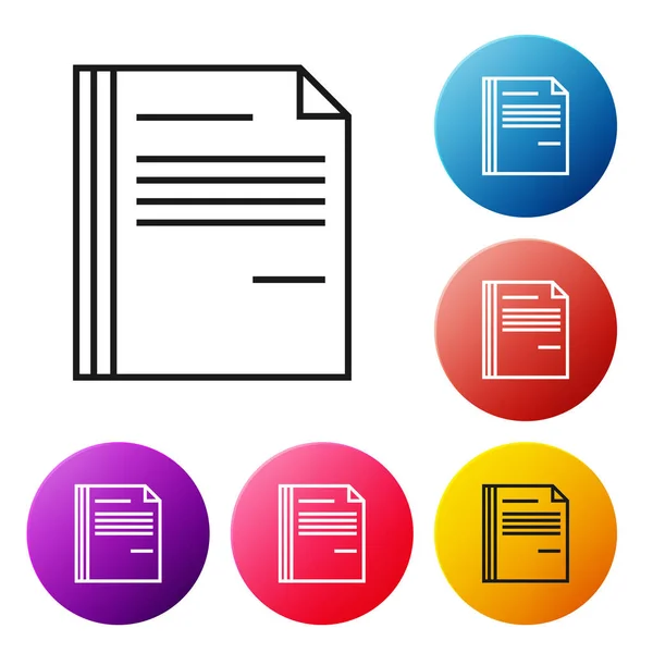 Schwarzes Dateidokument-Symbol isoliert auf weißem Hintergrund. Checklisten-Symbol. Geschäftskonzept. setzen Symbole bunte Kreis-Tasten. Vektorillustration — Stockvektor