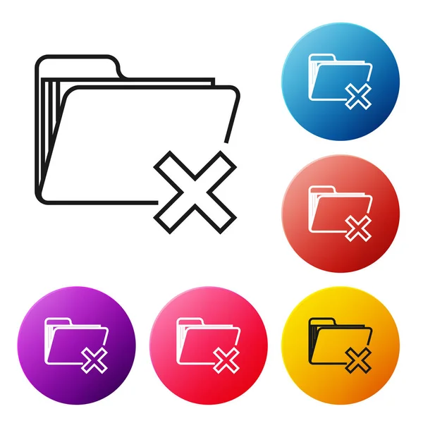 Black line Delete folder icon isolated on white background. Folder with recycle bin. Delete or error folder. Close computer information folder. Set icons colorful circle buttons. Vector Illustration — Stock Vector