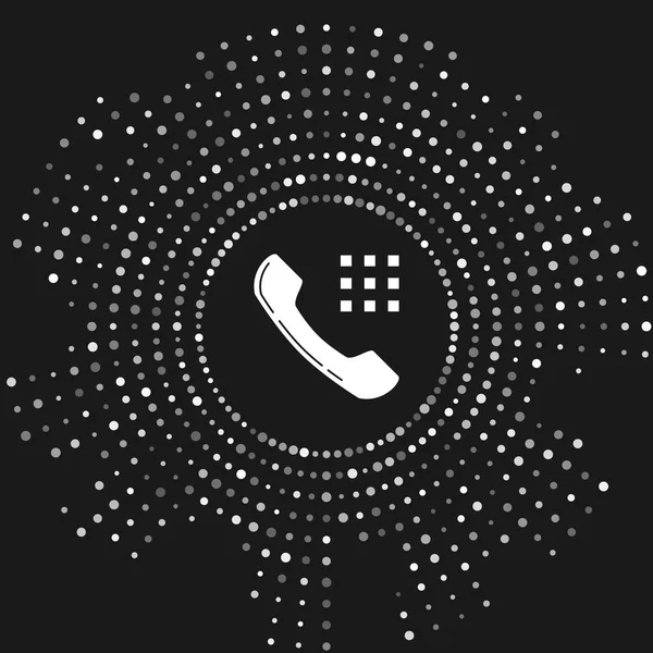 Icona del telefono bianco isolato su sfondo grigio. Segnale telefonico. Cerchi astratti puntini casuali. Illustrazione vettoriale — Vettoriale Stock