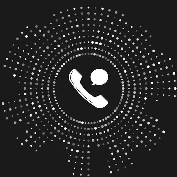 Λευκό ακουστικό τηλέφωνο και το εικονίδιο συνομιλίας φούσκα ομιλίας απομονώνεται σε γκρι φόντο. Σήμα τηλεφώνου. Αφηρημένο κύκλος τυχαίες τελείες. Απεικόνιση διανυσματικών φορέων — Διανυσματικό Αρχείο