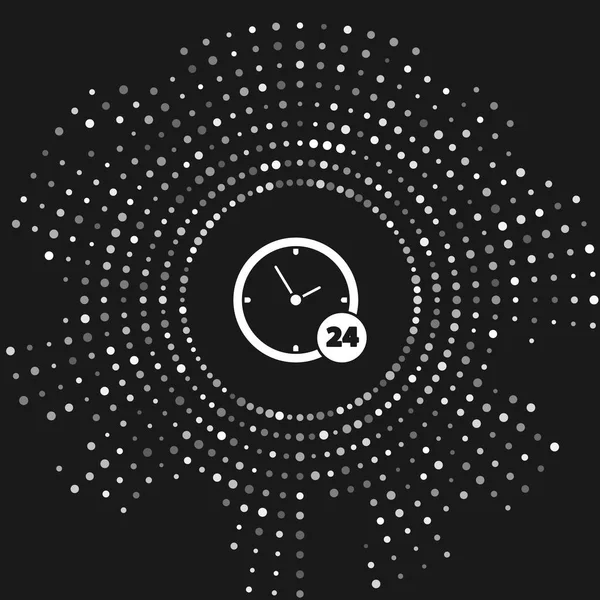 Weiße Uhr 24 Stunden Symbol isoliert auf grauem Hintergrund. ganztägige zyklische Ikone. 24 Stunden Service-Symbol. abstrakte Kreis zufällige Punkte. Vektorillustration — Stockvektor