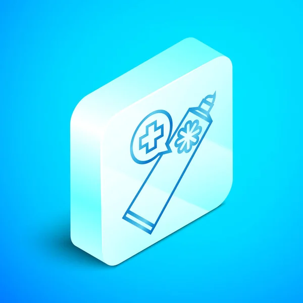 Isometric line Ointment cream tube medicine icon isolated on blue background. Tube, container, toothpaste, cream sign. Silver square button. Vector Illustration — Stock Vector