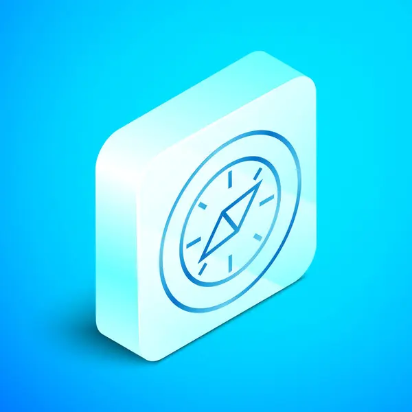 Izometrikus vonal iránytű ikont izolált kék háttér. Windrose navigációs szimbólum. Szélrózsa jele. Ezüst négyzet gombot. Vektoros illusztráció — Stock Vector