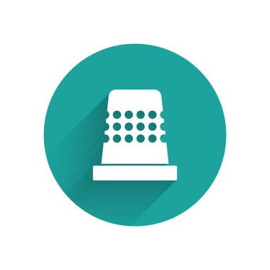 Uzun gölgeli ikon dikmek için beyaz yüksük. Yeşil daire düğmesi. Vektör İllüstrasyonu