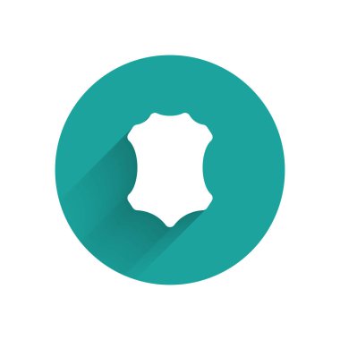 Uzun gölgeli beyaz deri bir simge. Yeşil daire düğmesi. Vektör İllüstrasyonu