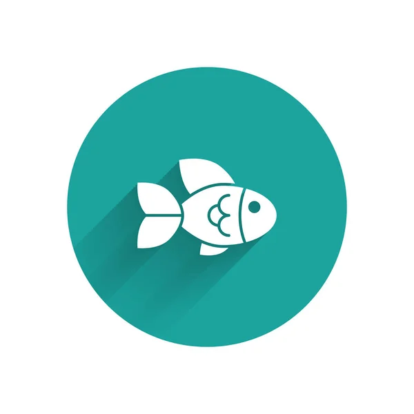 Icono de pescado blanco aislado con sombra larga. Botón círculo verde. Ilustración vectorial — Vector de stock