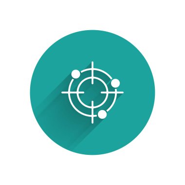 Uzun gölge ile izole rekabet simgesi çekim için Beyaz Hedef spor. Atış poligonu veya tabanca atışı için numaralarla hedefi temizleyin. Yeşil daire düğmesi. Vektör İllüstrasyonu