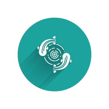 Beyaz Balık simgesi uzun gölge ile izole. Yeşil daire düğmesi. Vektör İllüstrasyonu