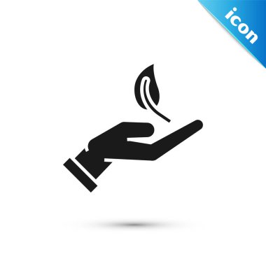 Beyaz arka plan üzerinde izole çevre koruma simgesi elinde Siyah Filiz. Tohum ve fide. Fidan dikimi. Ekoloji kavramı. Vektör İllüstrasyonu