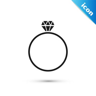 Siyah Elmas nişan yüzüğü simgesi beyaz arka plan üzerinde izole. Vektör İllüstrasyonu