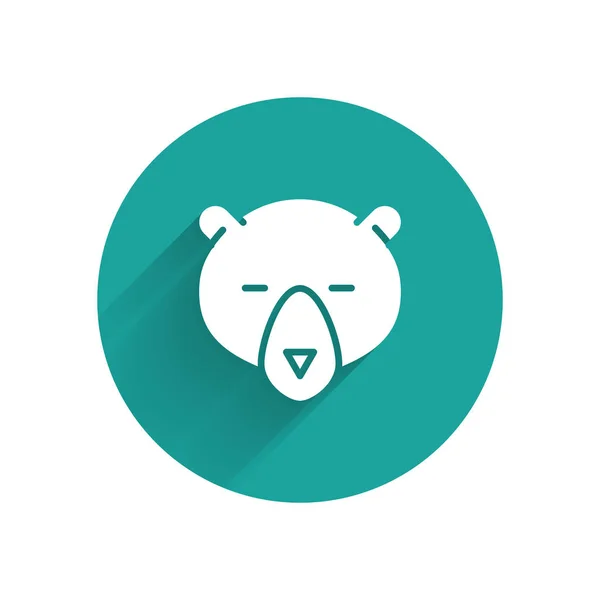 Иконка головы Белого Медведя изолирована от длинной тени. Кнопка зеленого круга. Векторная миграция — стоковый вектор