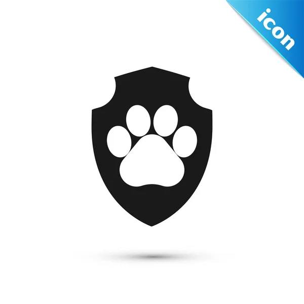 Icono del seguro de salud Black Animal aislado sobre fondo blanco. Icono de protección para mascotas. Huella de pata de perro o gato. Ilustración vectorial — Vector de stock