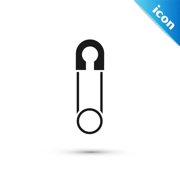 Black Classic closed steel safety pin icon isolated on white background. Vector Illustration — Stock Vector