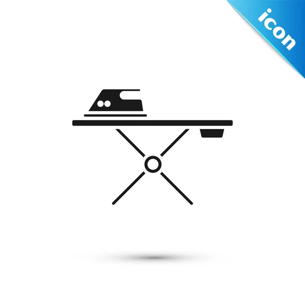 Black Electric iron and ironing board icon isolated on white background. Steam iron. Vector Illustration — Stock Vector