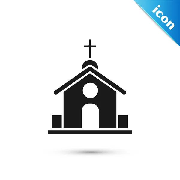 Zwarte Kerk gebouw pictogram geïsoleerd op witte achtergrond. Christelijke Kerk. Religie van de kerk. Vector Illustratie — Stockvector