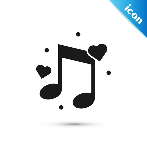 Zwarte muzieknoot, Toon met harten icoon geïsoleerd op witte achtergrond. Vector illustratie — Stockvector